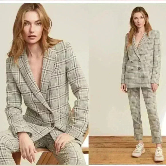 VERONICA BEARD Oria Navy Check Double-Breasted Dickey Jacket Size 8